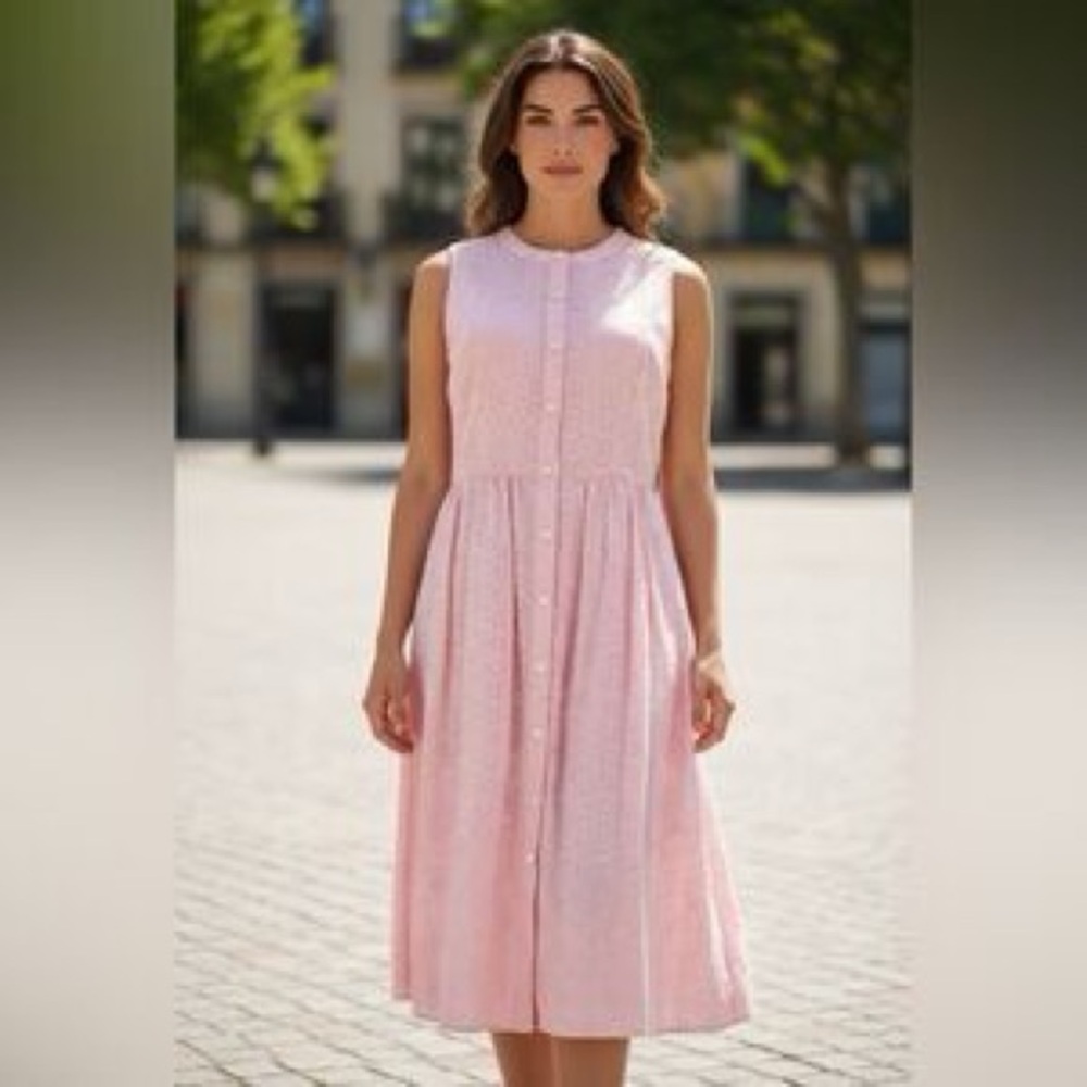 Karl Lagerfeld Sleeveless Light Pink Button-Down Midi Dress